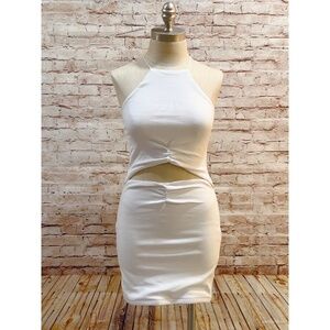 Zara Women's White Halter Neck Cut-out Bodycon Mini Dress Size S